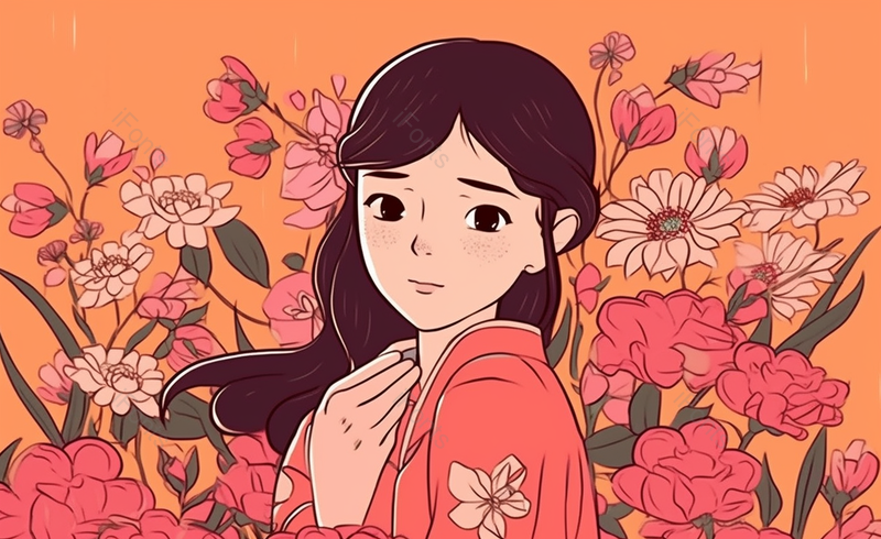 一束花和女孩手绘小清新人物原创插画,插画/手绘图,插画/手绘图库,插画/手绘图下载,插画/手绘